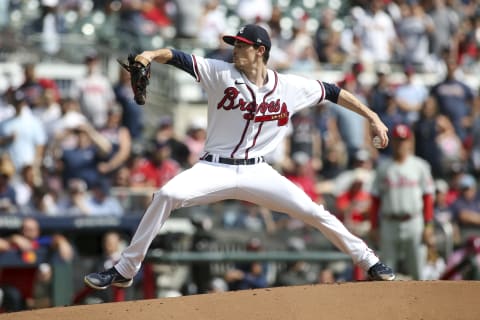 Oct 11, 2022; Atlanta, Georgia, USA; Atlanta Braves starting pitcher Max Fried (54) throws against the Philadelphia Phillies in the first inning during game one of the NLDS for the 2022 MLB Playoffs at Truist Park. Mandatory Credit: Brett Davis-USA TODAY Sports