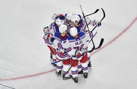 Jesper Fast #17 of the New York Rangers celebrates. (Photo by David Becker/NHLI via Getty Images)