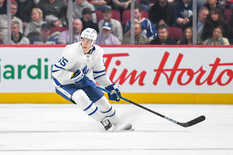 MONTREAL, QUEBEC – OCTOBER 26: Ilya Mikheyev #65 of the Toronto Maple Leaf . (Photo by Stephane Dube /Getty Images)