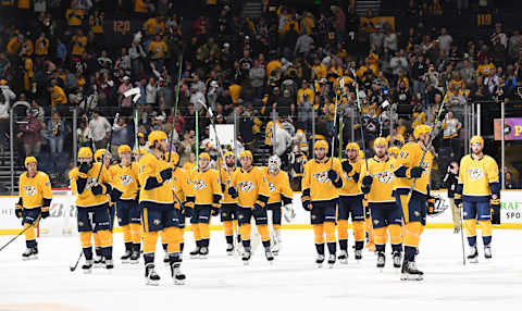 Apr 14, 2023; Nashville, Tennessee, USA; Nashville Predators. Mandatory Credit: Christopher Hanewinckel-USA TODAY Sports