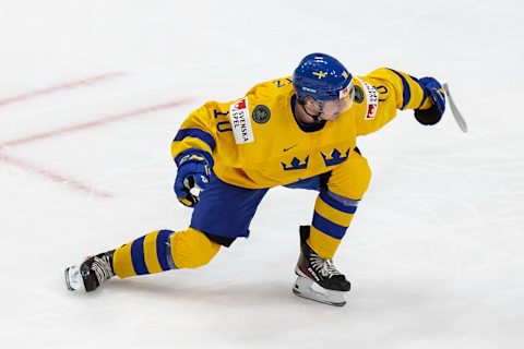 Alexander Holtz #10 of Sweden. (Photo by Codie McLachlan/Getty Images)