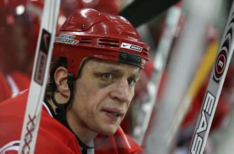 06 April 2007: Carolina’s Rod Brind’amour. The Carolina Hurricanes lost to the Atlanta Thrashers 4-1 at the RBC Center in Raleigh, North Carolina in a 2006-07 National Hockey League regular-season game. (Photo by Andy Mead /Icon SMI/Icon Sport Media via Getty Images)