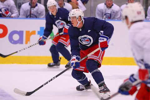 NEW YORK, NY – JUNE 29: New York Rangers Defenseman Joey Keane (82) skates during New York Rangers Prospect Development Camp on June 29, 2018 at the MSG Training Center in New York, NY. (Photo by Rich Graessle/Icon Sportswire via Getty Images)