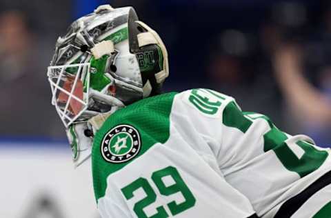 Jake Oettinger #29, Dallas Stars (Photo by Mike Ehrmann/Getty Images)