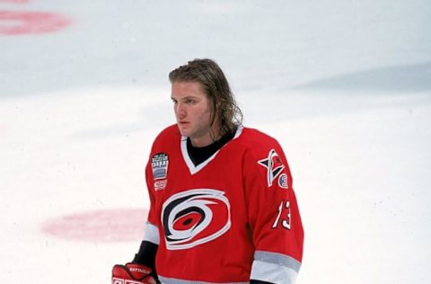 19 Nov 1999: Bates Battaglia #13 of the Carolina Hurricanes stands on the ice during a game against the Washington Capitals at the MCI Center in Washington,D.C. The Capitals tied the Hurricanes 3-3. Mandatory Credit: Doug Pensinger /Allsport