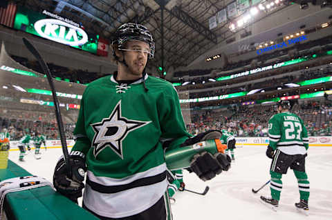 Feb 4, 2017; Dallas, TX, USA; Dallas Stars left wing Curtis McKenzie (11) skates in warm-ups prior to the game against the Chicago Blackhawks at the American Airlines Center. Mandatory Credit: Jerome Miron-USA TODAY Sports