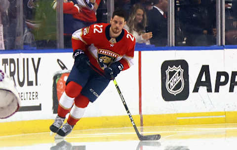 SUNRISE, FLORIDA – NOVEMBER 04: Chase Priskie #22 of the Florida Panthers skates in his first NHL game against the Washington Capitals on November 04, 2021 at the FLA Live Arena in Sunrise, Florida. (Photo by Bruce Bennett/Getty Images)