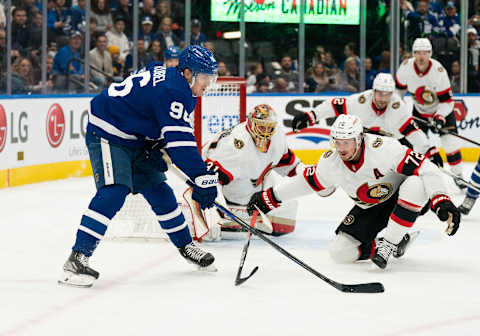 Oct 15, 2022; Toronto, Ontario, CAN; Toronto Maple Leafs right wing Nicolas Aube-Kubel (96)  Credit: Nick Turchiaro-USA TODAY Sports