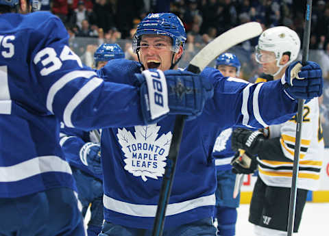 TORONTO, ON – JANUARY 12: Andreas Johnsson #18 of the Toronto Maple Leafs  (Photo by Claus Andersen/Getty Images)