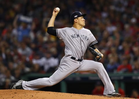 BOSTON, MA – OCTOBER 06: Pitcher Masahiro Tanaka #19 of the New York Yankees pitches during the second inning of Game Two of the American League Division Series against the Boston Red Sox at Fenway Park on October 6, 2018 in Boston, Massachusetts. (Photo by Tim Bradbury/Getty Images)