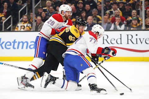 BOSTON, MASSACHUSETTS – FEBRUARY 12: Brett Kulak #77 and Jeff Petry #26 of the Montreal Canadiens (Photo by Maddie Meyer/Getty Images)