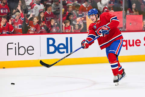 Sep 30, 2023; Montreal, Quebec, CAN; Montreal Canadiens defenseman David Reinbacher. Mandatory Credit: David Kirouac-USA TODAY Sports