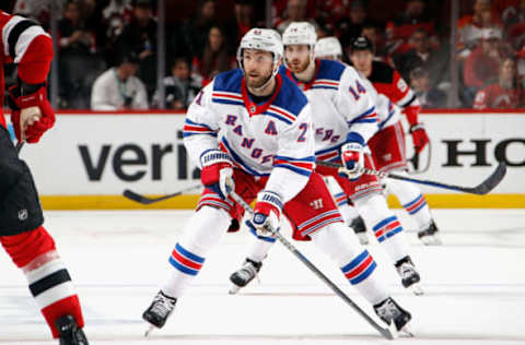 NEWARK, NEW JERSEY – APRIL 27: Barclay Goodrow #21 of the New York Rangers skates against the New Jersey Devils in Game Five of the First Round of the 2023 Stanley Cup Playoffs at Prudential Center on April 27, 2023, in Newark, New Jersey. (Photo by Bruce Bennett/Getty Images)