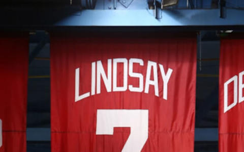 DETROIT, MI – MARCH 20: The retired number of former player Ted Lindsay #7 of the Detroit Red Wings hangs from the rafters before an NHL game against the Minnesota Wild at Joe Louis Arena on March 20, 2013 in Detroit, Michigan. (Photo by Tom Szczerbowski/Getty Images)