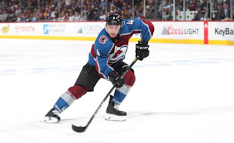 DENVER, CO – APRIL 22: Tyson Barrie #4 of the Colorado Avalanche skates against the Nashville Predators in Game Six of the Western Conference First Round during the 2018 NHL Stanley Cup Playoffs at the Pepsi Center on April 22, 2018 in Denver, Colorado. (Photo by Michael Martin/NHLI via Getty Images)