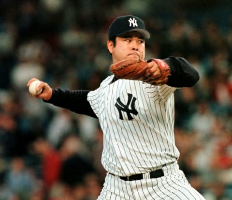 New York Yankees pitcher Hideki Irabu (Photo credit should read STAN HONDA/AFP via Getty Images)