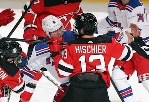 Nico Hischier #13 of the New Jersey Devils. (Photo by Bruce Bennett/Getty Images)