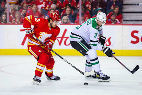 Calgary Flames Johnny Gaudreau (13) and Dallas Stars John Klingberg (3): Sergei Belski-USA TODAY Sports