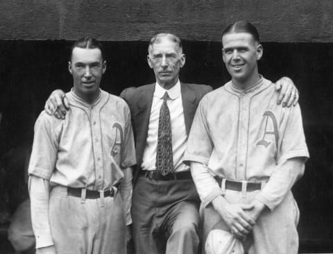 This photo has Mr. Mack with two of his star pitchers from his 1929 championship team. Photo by Mark Rucker/Transcendental Graphics, Getty Images.