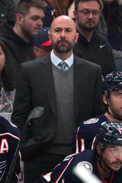 COLUMBUS, OHIO – NOVEMBER 02: Columbus Blue Jackets head coach Pascal Vincent during the first period against the Tampa Bay Lightning at Nationwide Arena on November 02, 2023 in Columbus, Ohio. (Photo by Jason Mowry/Getty Images)