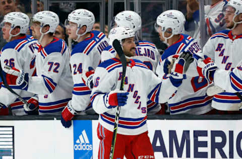 LOS ANGELES, CALIFORNIA – NOVEMBER 22: Vincent Trocheck #16 of the New York Rangers celebrates a goal against the Los Angeles Kings in the second period at Crypto.com Arena on November 22, 2022, in Los Angeles, California. (Photo by Ronald Martinez/Getty Images)