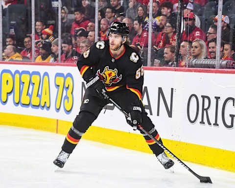 CALGARY, CANADA – FEBRUARY 28: Noah Hanifin #55 of the Calgary Flames   (Photo by Derek Leung/Getty Images)