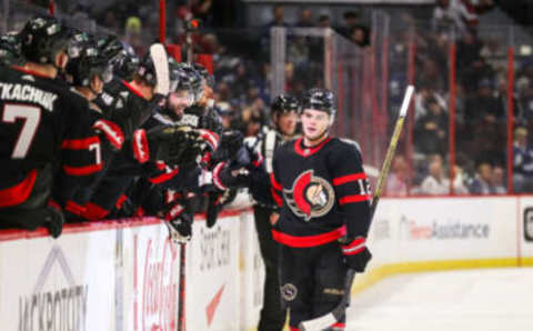 Alex DeBrincat of the Ottawa Senators  (Photo by Chris Tanouye/Getty Images)