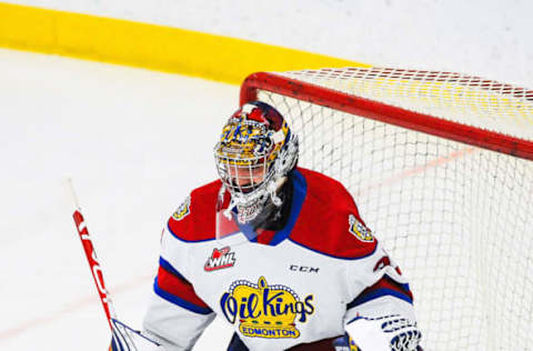 Sebastian Cossa #33 of the Edmonton Oil Kings  (Photo by Derek Leung/Getty Images)