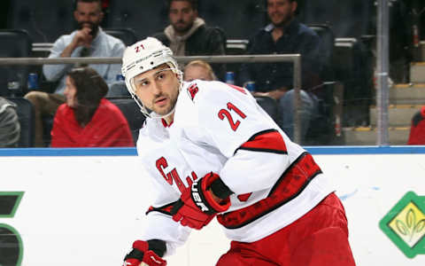 Nino Niederreiter #21 of the Carolina Hurricanes. (Photo by Bruce Bennett/Getty Images)