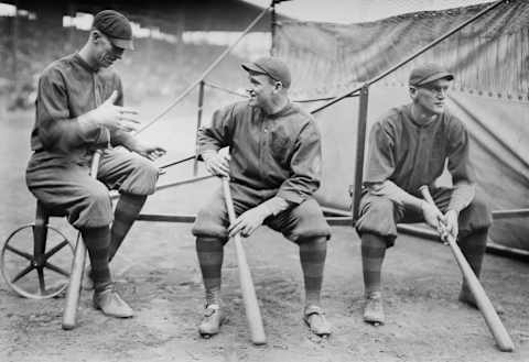 Hank Gowwdy, Lefty Tyyler, Joey Connnolly, Major League Baseball Players, Boston Braves, Portrait, circa 1914. (Photo by: Universal History Archive/UIG via Getty Images)