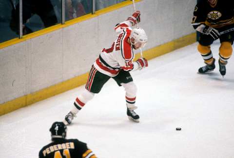 Aaron Broten #24 of the New Jersey Devils. (Photo by Focus on Sport/Getty Images)