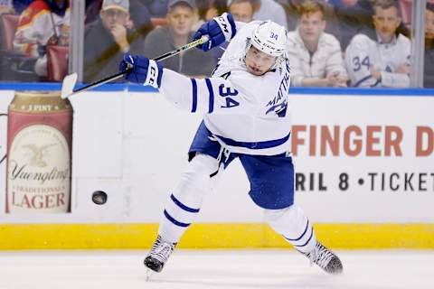 SUNRISE, FLORIDA – FEBRUARY 27: Auston Matthews #34 of the Toronto Maple Leafs . (Photo by Michael Reaves/Getty Images)