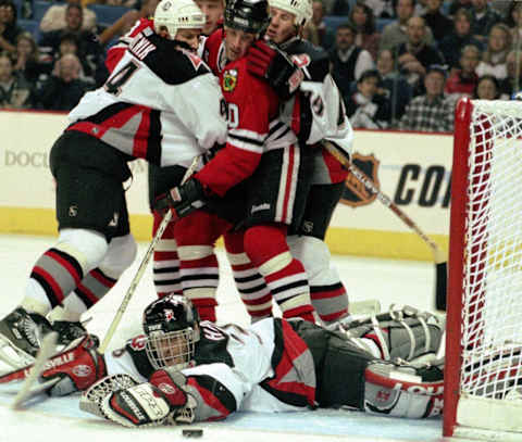 Buffalo Sabres goalie Dominik Hasek (Photo by ALEX HORVATH/AFP via Getty Images)