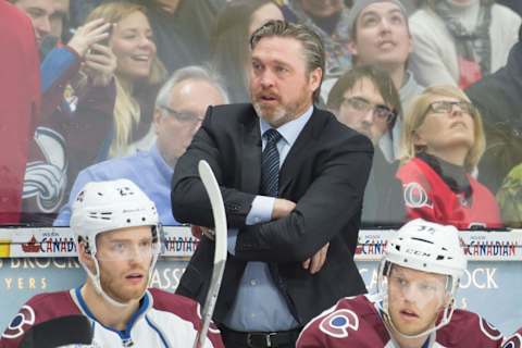 Feb 11, 2016; Ottawa, Ontario, CAN; Colorado Avalanche head coach Patrick Roy follows the action in the second period against the Ottawa Senators at the Canadian Tire Centre. The Avalanche defeated the Senators 4-3. Mandatory Credit: Marc DesRosiers-USA TODAY Sports