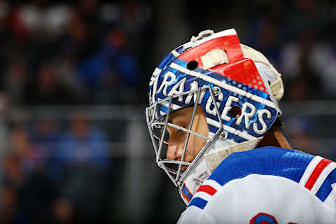 NEW YORK, NY – APRIL 05: Ondrej Pavelec #31 of the New York Rangers skates against the New York Islanders at Barclays Center on April 5, 2018 in New York City. New York Islanders defeated the New York Rangers 2-1. (Photo by Mike Stobe/NHLI via Getty Images)