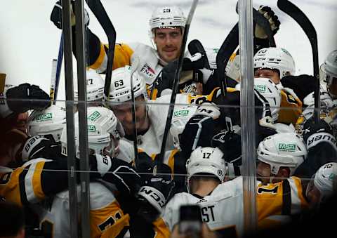 LOS ANGELES, CALIFORNIA – NOVEMBER 09: Bryan Rust #17 of the Pittsburgh Penguins celebrates the game winning goal against the Los Angeles Kings in overtime at Crypto.com Arena on November 09, 2023 in Los Angeles, California. (Photo by Ronald Martinez/Getty Images)