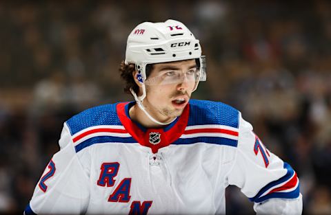 TORONTO, ON – MARCH 23: Filip Chytil #72 of the New York Rangers looks on against the Toronto Maple Leafs during the first period at the Scotiabank Arena on March 23, 2019 in Toronto, Ontario, Canada. (Photo by Kevin Sousa/NHLI via Getty Images)