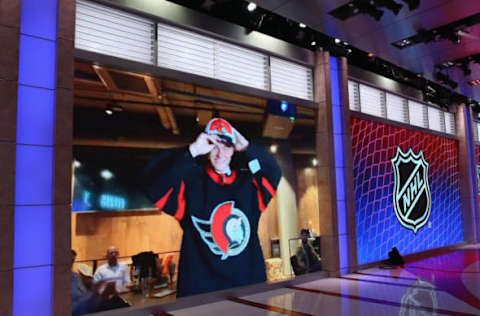 SECAUCUS, NEW JERSEY – OCTOBER 06: With the third pick of the 2020 NHL Draft, Tim Stuetzle of Mannheim of Germany is selected by the Ottawa Senators at the NHL Network Studio on October 06, 2020 in Secaucus, New Jersey. (Photo by Mike Stobe/Getty Images)