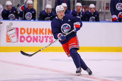 NEW YORK, NY – JUNE 29: New York Rangers Right Wing Lauri Pajuniemi (56) skates during New York Rangers Prospect Development Camp on June 29, 2018 at the MSG Training Center in New York, NY. (Photo by Rich Graessle/Icon Sportswire via Getty Images)