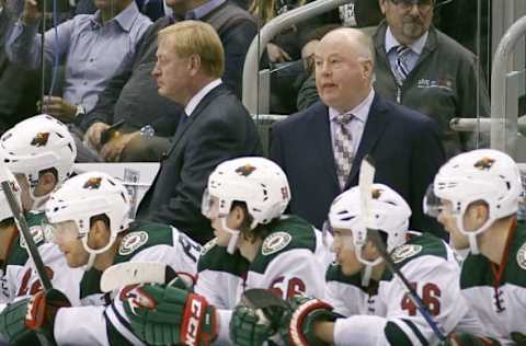 NHL Power Rankings: Minnesota Wild head coach Bruce Boudreau (right) on the bench against the Toronto Maple Leafs at the Air Canada Centre. Minnesota defeated Toronto 3-2. Mandatory Credit: John E. Sokolowski-USA TODAY Sports