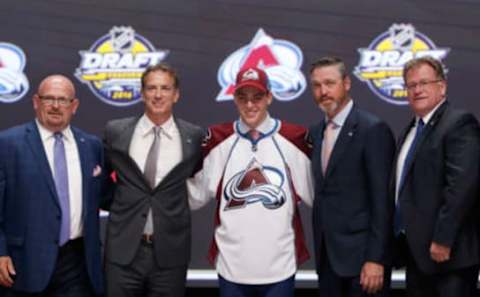 Jun 24, 2016; Buffalo, NY, USA; Tyson Jost poses for a photo after being selected as the number ten overall draft pick by the Colorado Avalanche in the first round of the 2016 NHL Draft at the First Niagra Center. Mandatory Credit: Timothy T. Ludwig-USA TODAY Sports