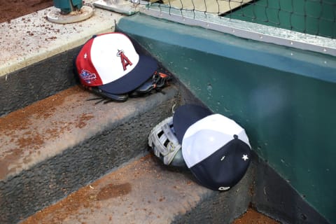 WASHINGTON, DC – JULY 17: Hats and gloves during the 89th MLB All-Star Game, presented by Mastercard at Nationals Park on July 17, 2018 in Washington, DC. (Photo by Rob Carr/Getty Images)