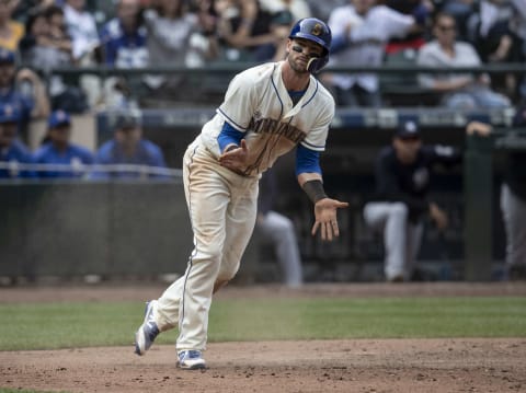 SEATTLE, WA – SEPTEMBER 9: Mitch Haniger #17 of the Seattle Mariners celebrates after scoring a run during a game against the New York Yankees at Safeco Field on September 9, 2018 in Seattle, Washington. The Mariners won 3-2. (Photo by Stephen Brashear/Getty Images)