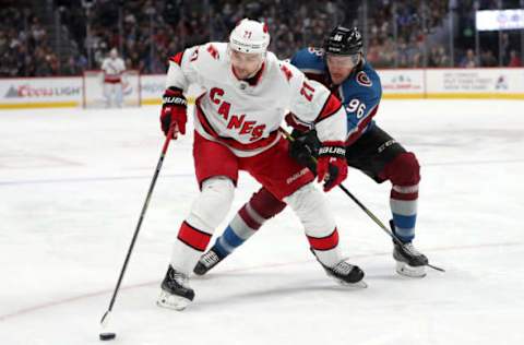 Nino Niederreiter #21 of the Carolina Hurricanes. (Photo by Matthew Stockman/Getty Images)