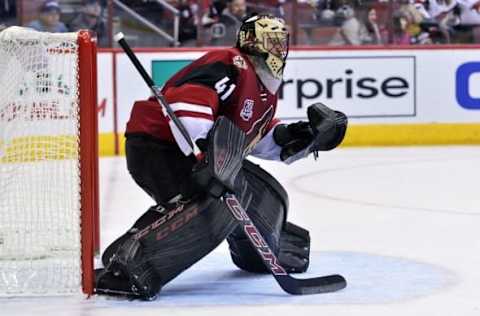 NHL Power Rankings: Arizona Coyotes goalie Mike Smith (41) defends during the third period against the Los Angeles Kings at Gila River Arena. Mandatory Credit: Matt Kartozian-USA TODAY Sports