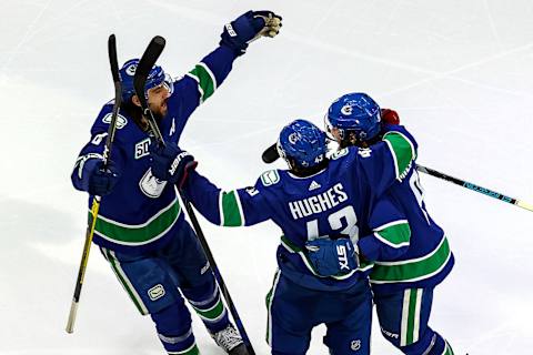 Quinn Hughes #43 of the Vancouver Canucks (Photo by Bruce Bennett/Getty Images)