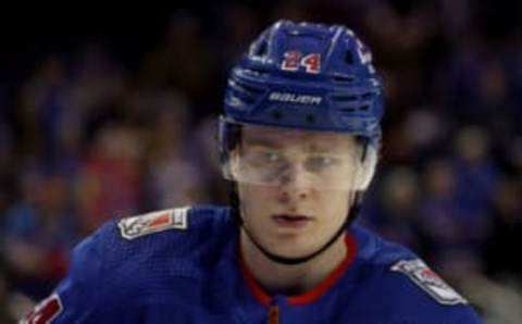 NEW YORK, NEW YORK – JANUARY 27: Kaapo Kakko #24 of the New York Rangers looks on during warmups before the game against the Vegas Golden Knights at Madison Square Garden on January 27, 2023, in New York City. (Photo by Elsa/Getty Images)