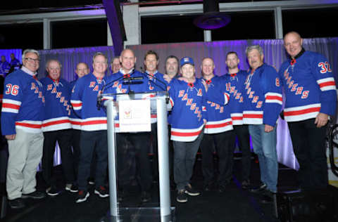 NEW YORK, NEW YORK – FEBRUARY 21: New York Rangers Alumni Brian Leetch, Ron Duguay, Glenn Anderson, Tom Laidlaw, Rod Gilbert, Nick Fotiu, Chris Kotsopoulos, Ron Greschner, Stephane Matteau, Colton Orr, Steve Vickers, Brian Mullen and Adam Graves attend Ronald McDonald House New York’s Skate With The Greats on February 21, 2020 in New York City. (Photo by Monica Schipper/Getty Images for Ronald McDonald House New York)