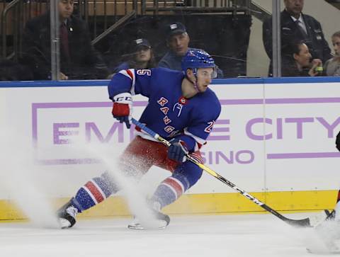 NEW YORK, NEW YORK – NOVEMBER 26: Tim Gettinger #25 of the New York Rangers skates against the Ottawa Senators at Madison Square Garden on November 26, 2018 in New York City. The Rangers defeated the Senators 4-2. (Photo by Bruce Bennett/Getty Images)