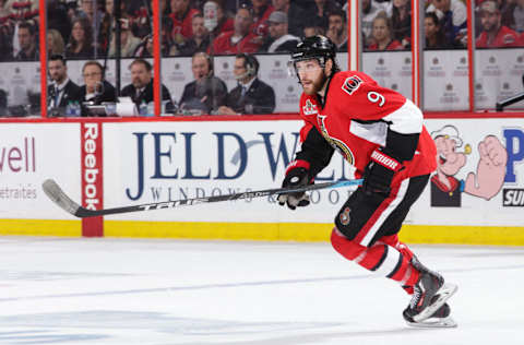 OTTAWA, ON – MAY 23: Bobby Ryan #9 of the Ottawa Senators skates against the Pittsburgh Penguins in Game Six of the Eastern Conference Final during the 2017 NHL Stanley Cup Playoffs at Canadian Tire Centre on May 23, 2017 in Ottawa, Ontario, Canada. (Photo by Jana Chytilova/Freestyle Photography/Getty Images) *** Local Caption ***